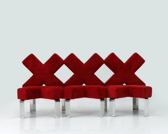 Red X-Back Chairs Silver Legs