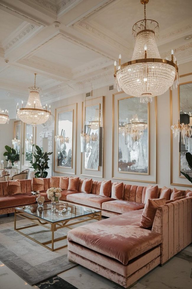 Pink Velvet Sectional Meets Crystal Glamou