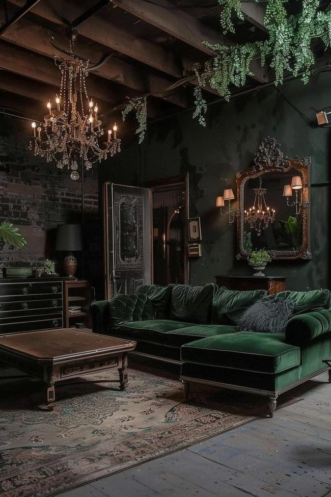 Deep Green Velvet Gothic Room