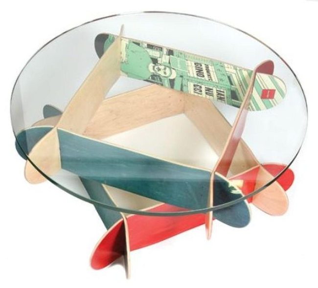 Red Blue Aircraft Glass Table