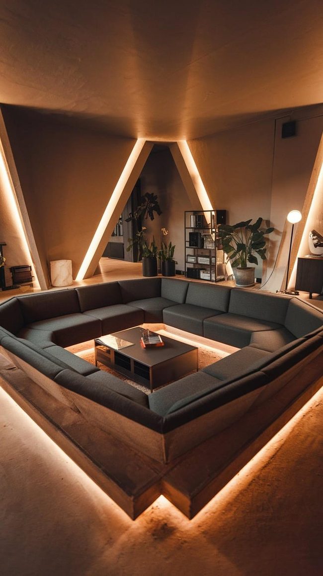 Sunken Seating Pit With Fireplace