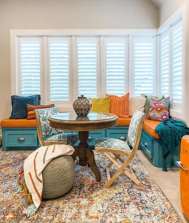 Orange And Blue Corner Dining Nook