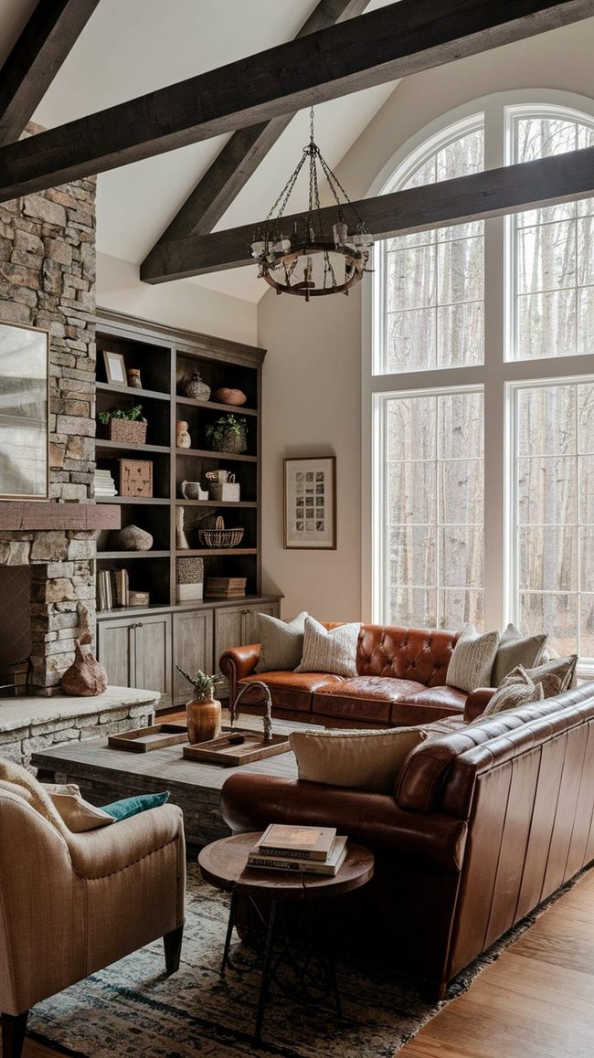 Stone Fireplace With Deep Leather Anchors