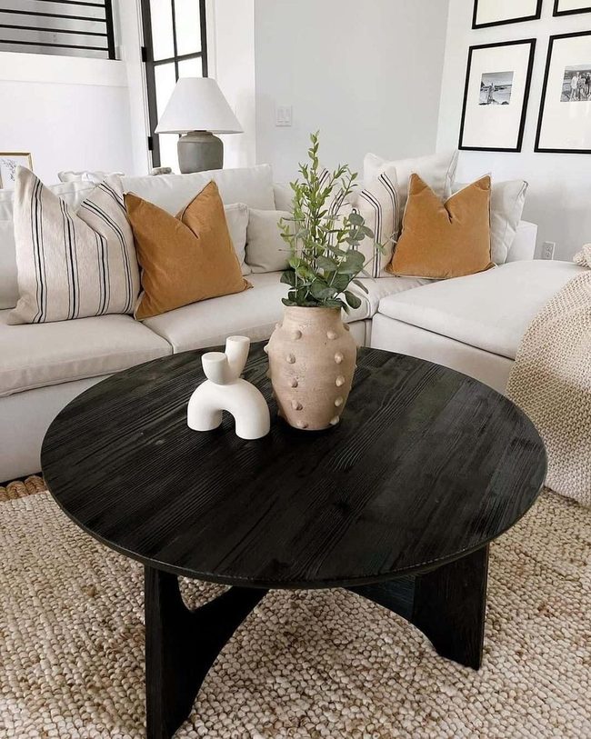 Black Accents White Walls Brown Cushions