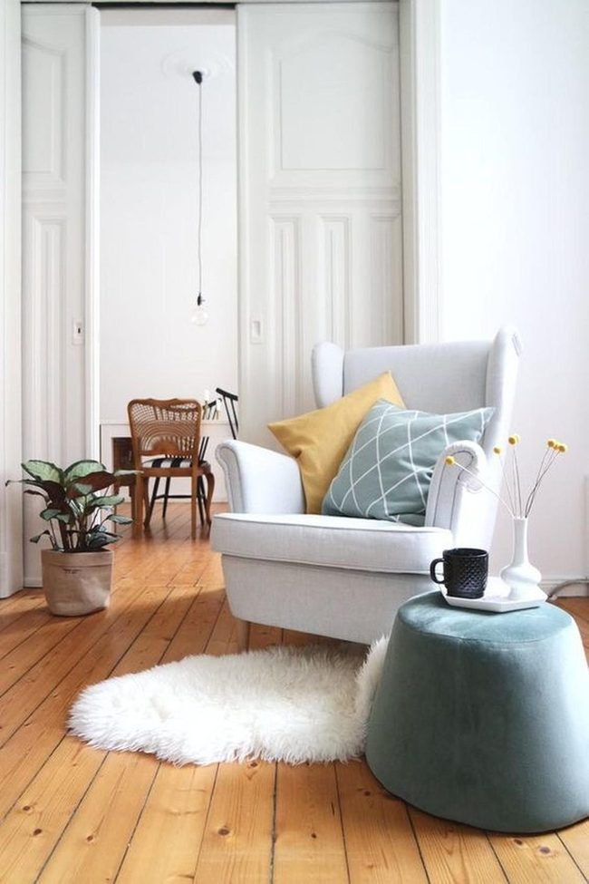 Sunlit Wood Floors With Teal Accents