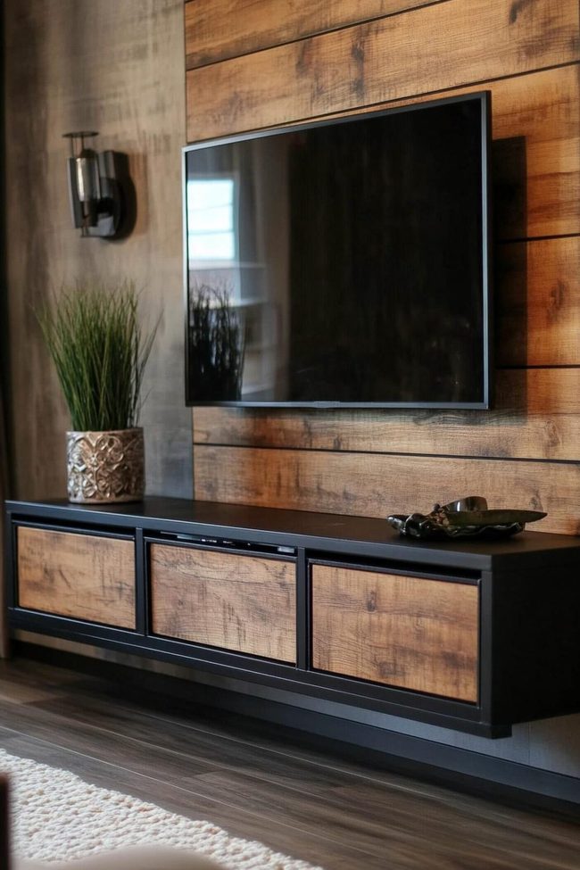 Black Metal Frame With Natural Grain Shelves