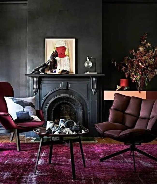 Dark Walls, Bold Pink Rugs