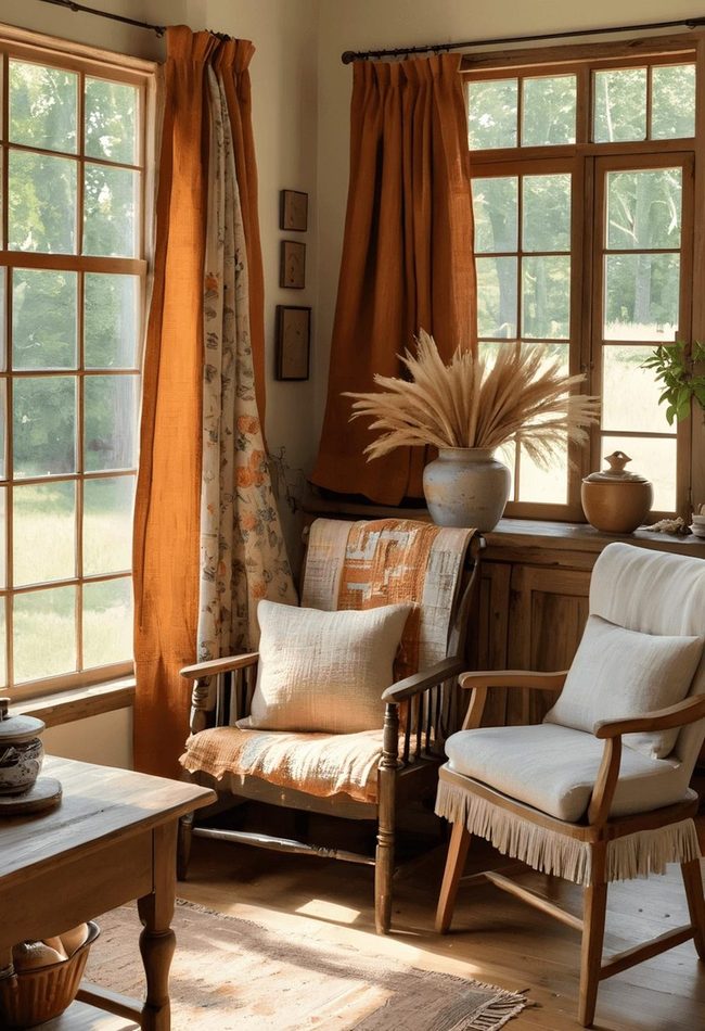 Burnt Orange Linen Curtains Fringe