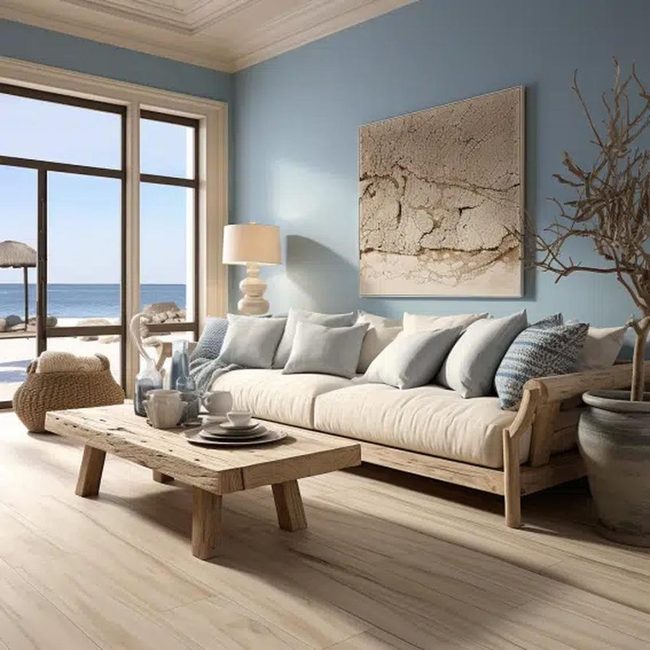 Ocean-Inspired Off-White Living Space
