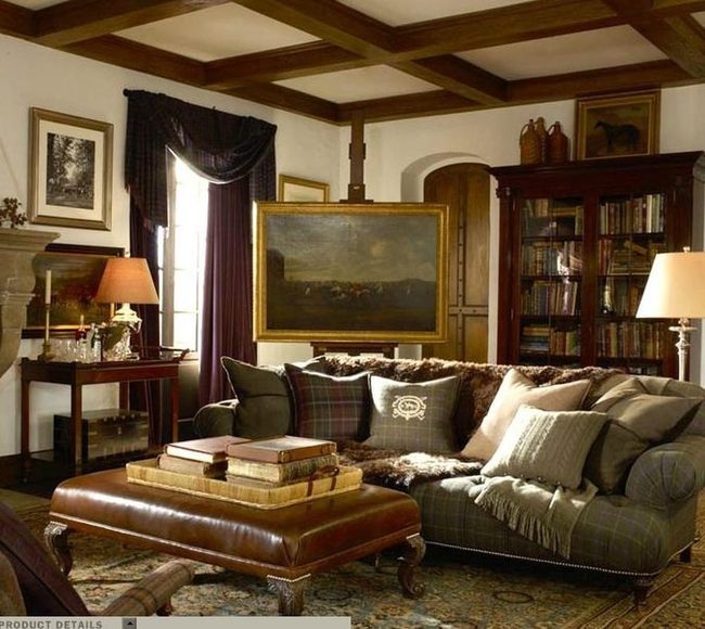 Brown Wooden Beams And Plaid Library