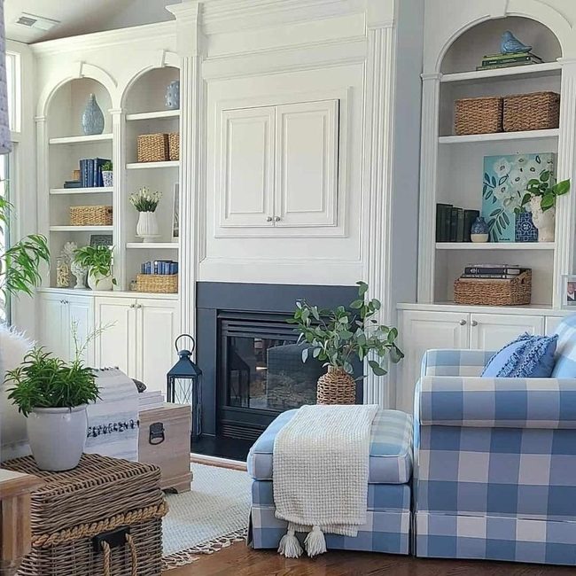 Light Blue Plaid Seating Statement