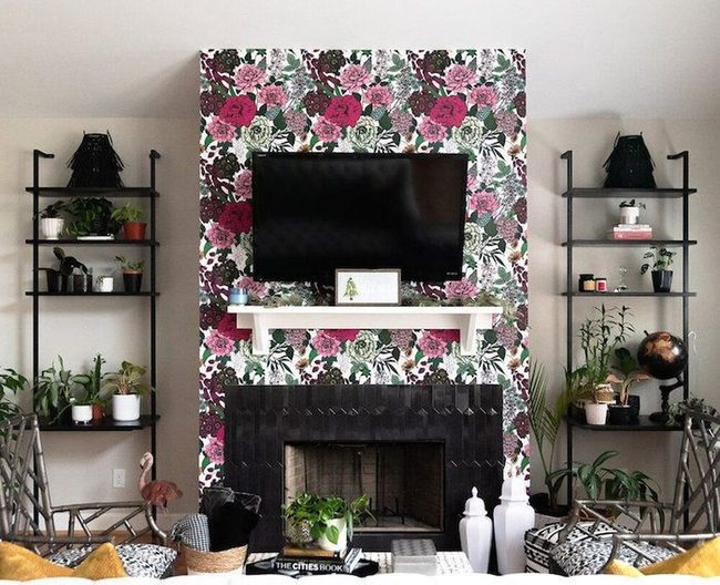 Floral Fireplace Statement Wall