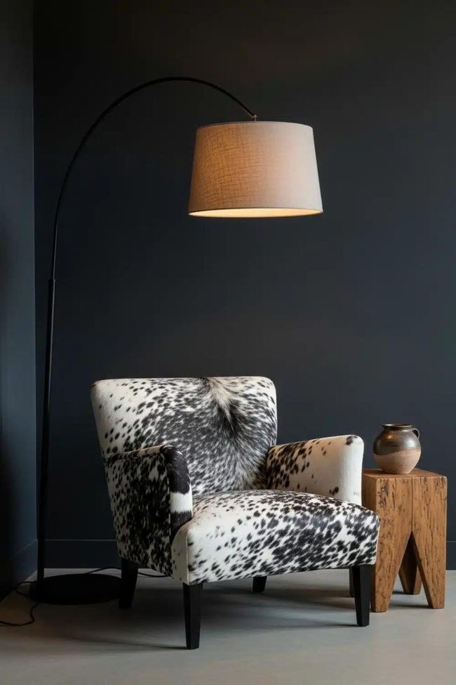 Cow Print Armchair Charcoal Statement
