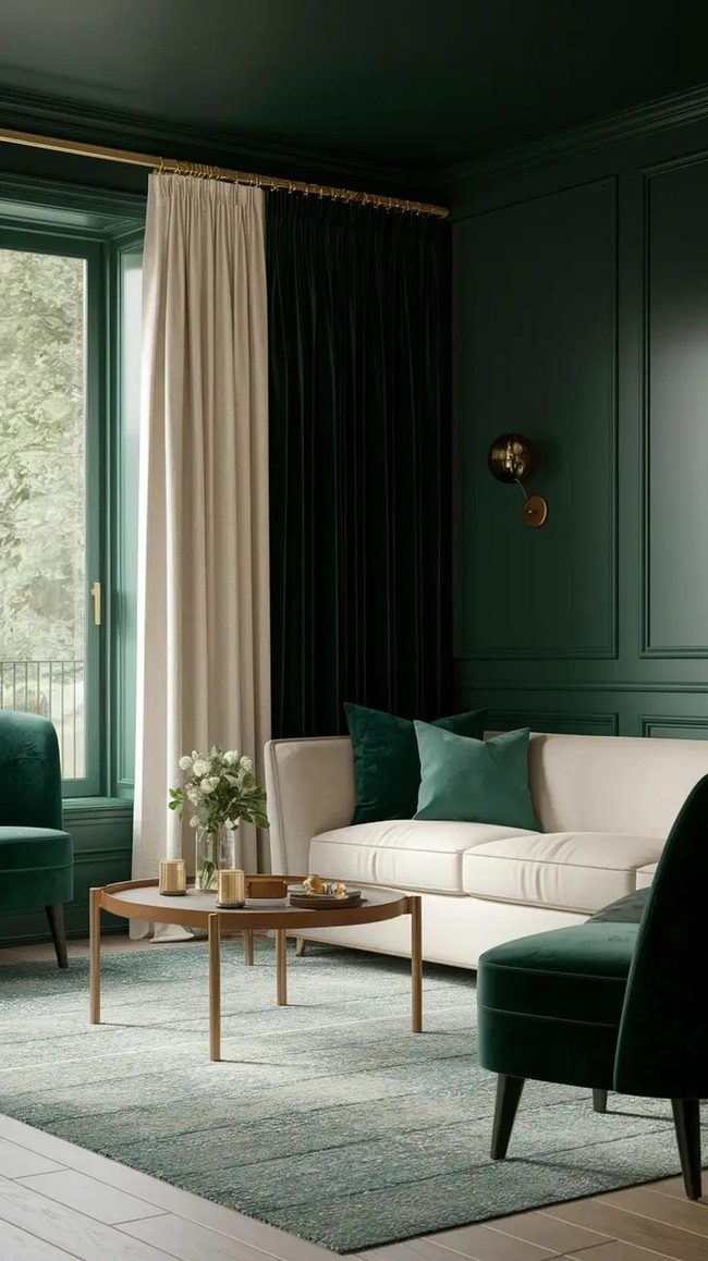 Emerald Velvet Drapes Transform Living Rooms