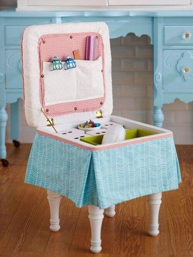 Upcycled Chair Storage With Patterned Fabric