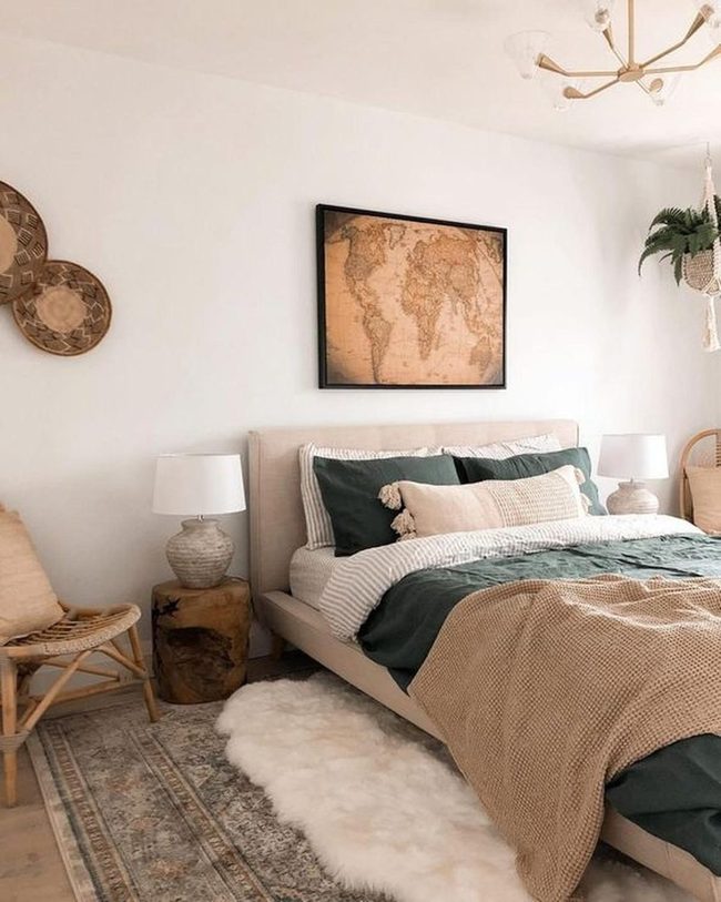 World Map Bedroom With Forest Green