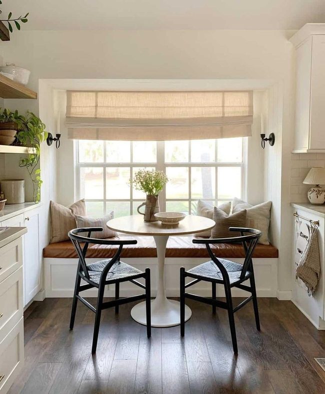 Large Grid Window Floods Kitchen Nook