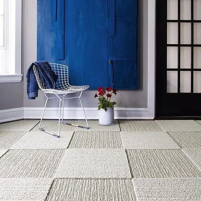 Bold Blue Panels With Red Flowers