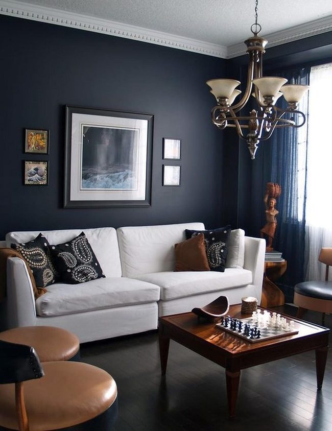 Dark Walls, White Sofas, Chess