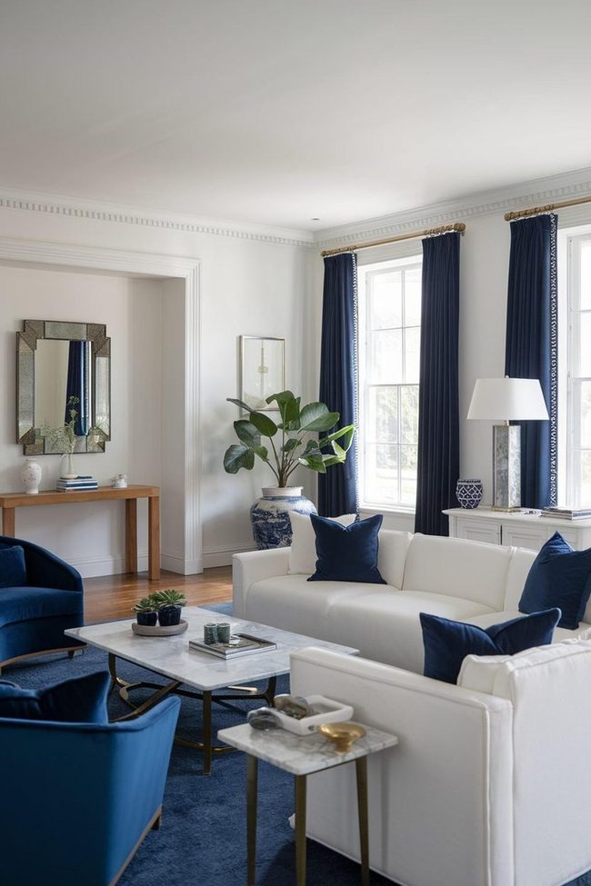 Navy and White Sitting Room Elegance