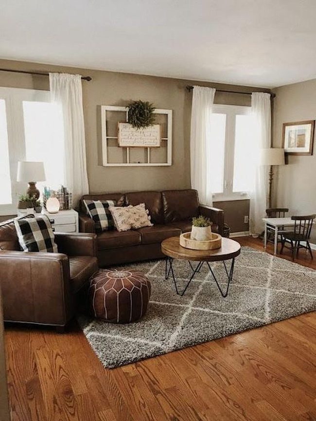 Brown Leather Room With Wood Accents