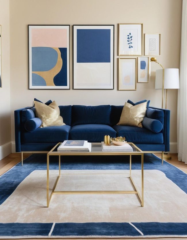 Blue Velvet Sofa Statement Piece