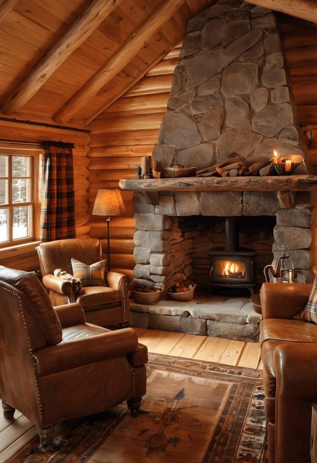 Burnt Orange Plaid Cabin Curtains