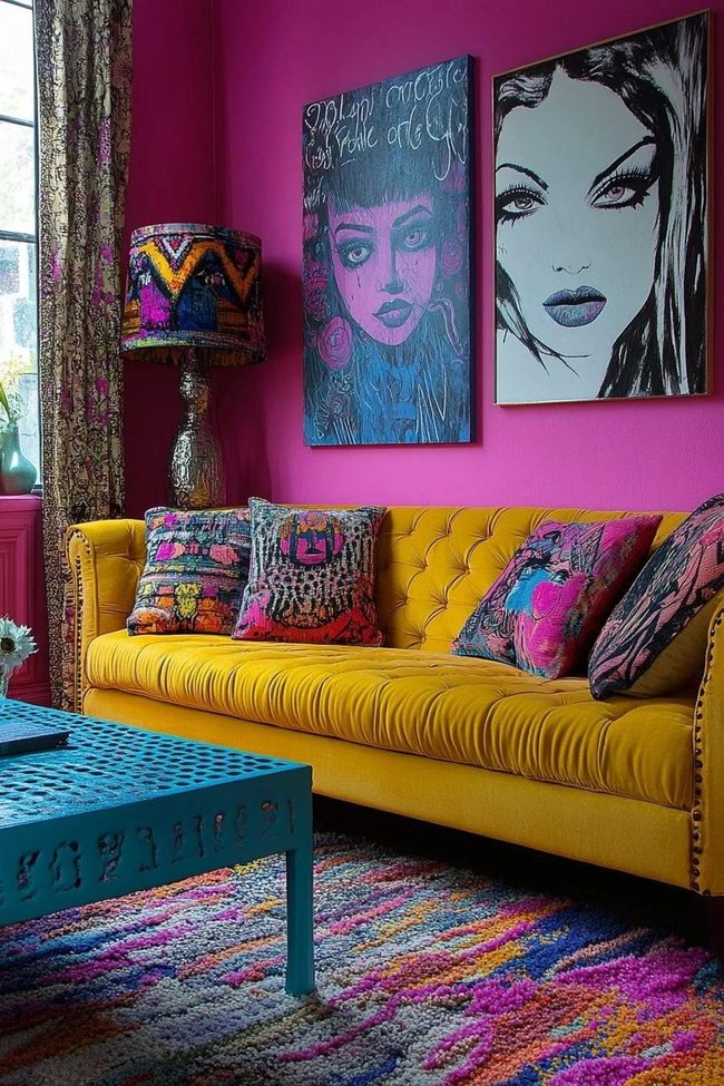 Pink Walls, Yellow Sofa, Colorful Chaos