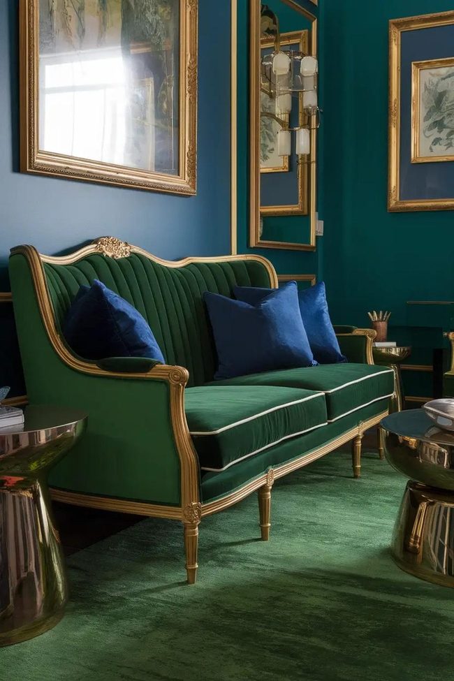 Emerald Velvet Statement Sofa