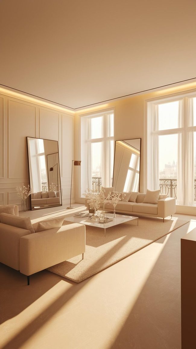 Large Mirror Reflects Natural Light Everywhere