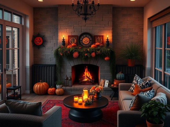 Fireplace Mantel Halloween Skull Display