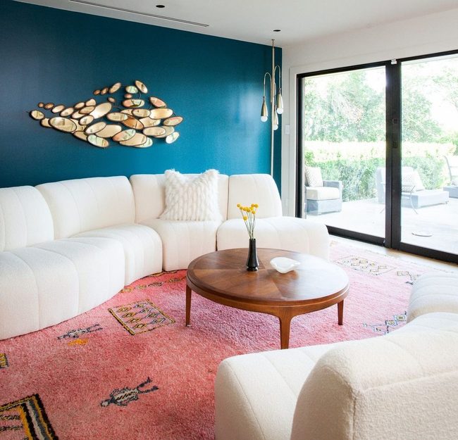 Blue-Teal Walls Mid-Century Modern