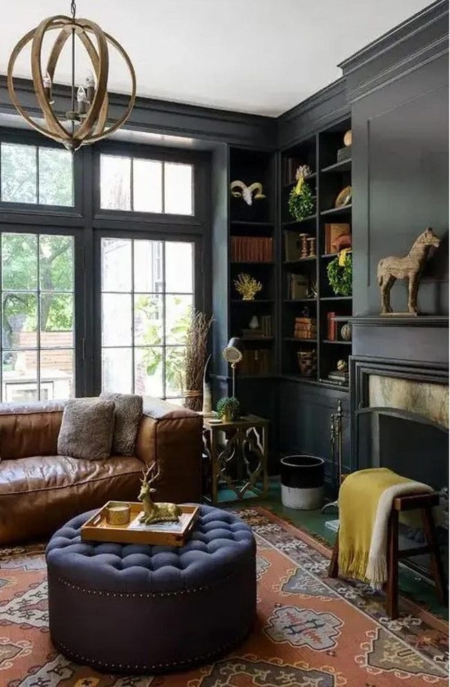 Brown Leather, Dark Walls, Natural Light