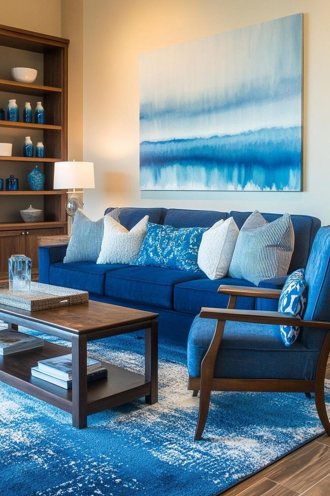 Blue Gradient Couch With Coordinating Accent Chairs