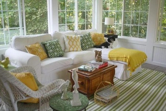 Sunlit White Room With Green And Yellow Accents