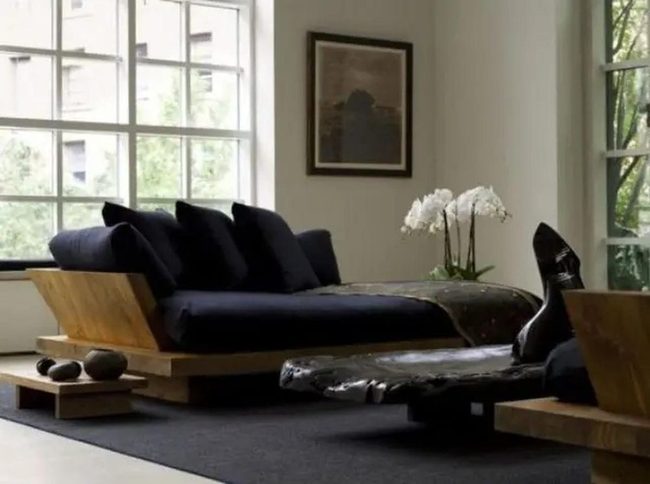 Dark Wood And Stone Living Space
