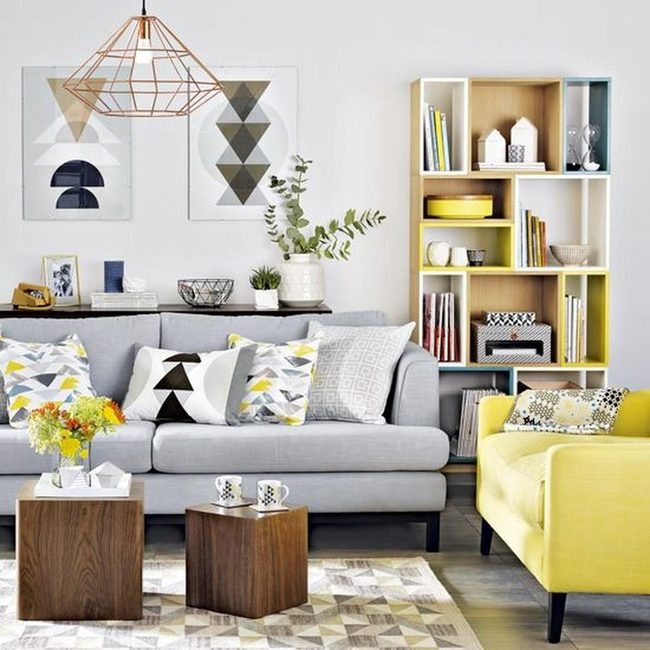 Gray Sofa With Bold Geometric Patterns