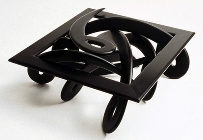 Black Metal Swirls Square Sculpture