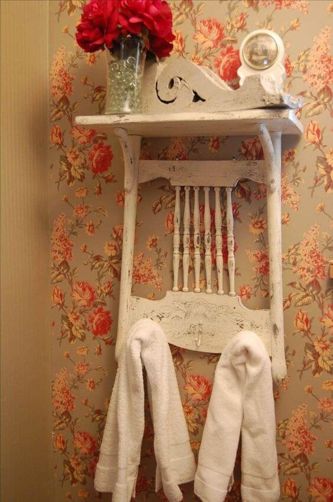 Floral White Chair Towel Stand