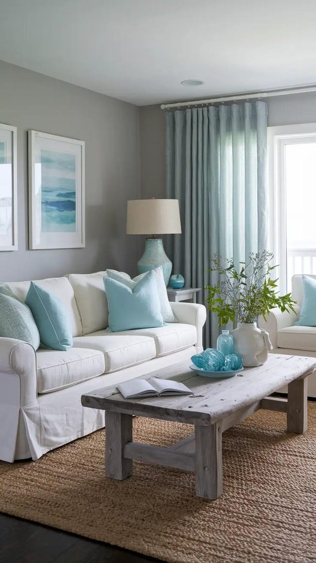 Whitewashed Beams With Sea Glass Blue