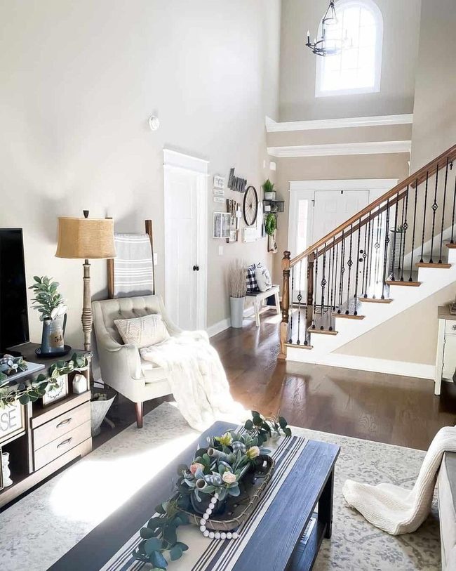 Cream Armchair High Ceiling Living