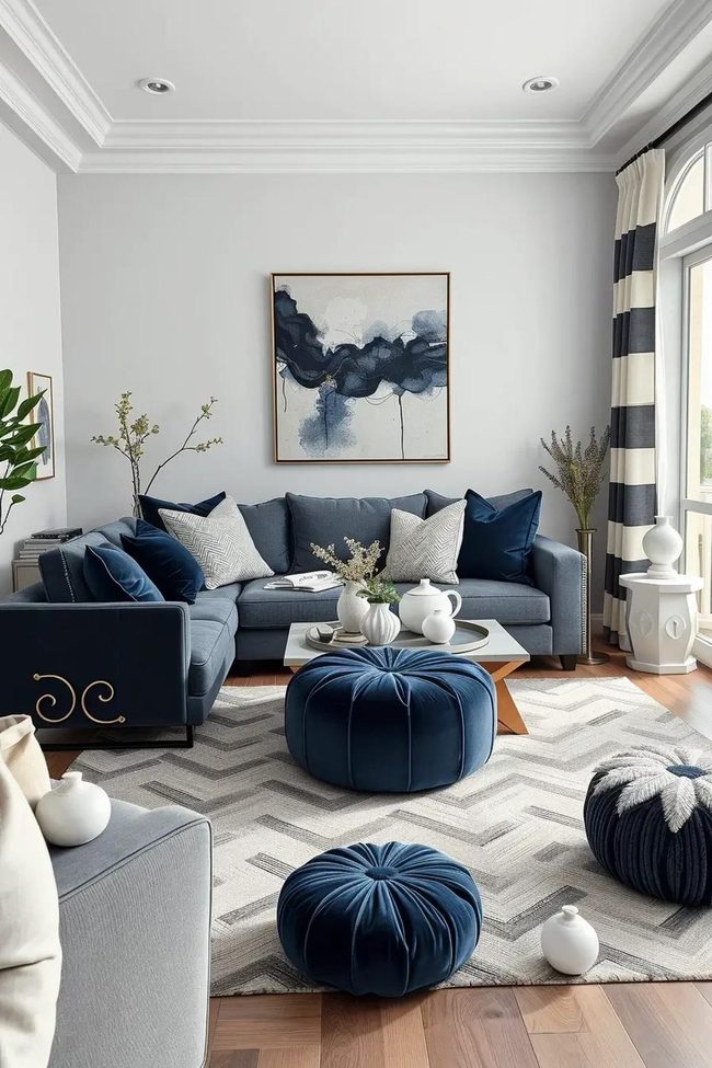 Navy and White Pattern Layering