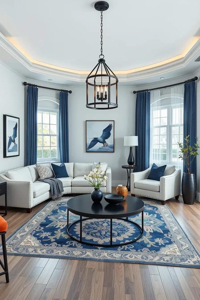 Black-Framed Trendy Navy Sitting Area