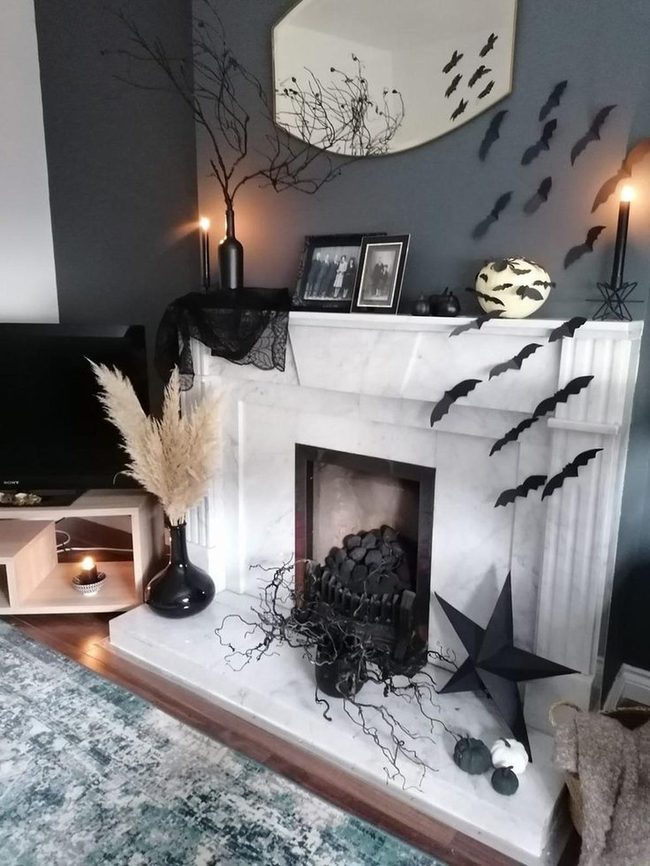 Dark Marble Fireplace Halloween Mood