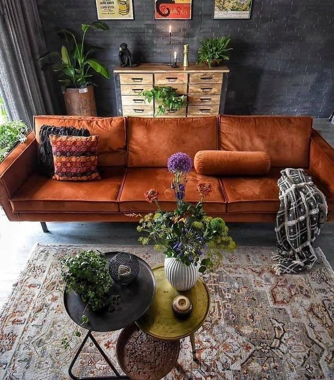 Terracotta And Charcoal Living Room