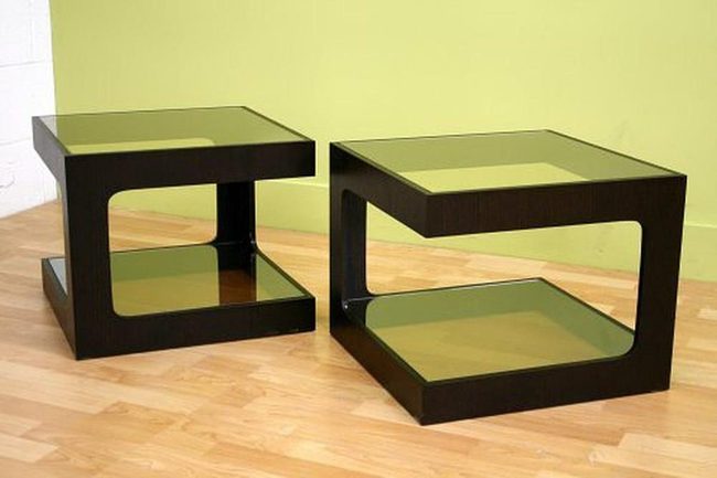 Dark Frame Glass Tables With Green Tops