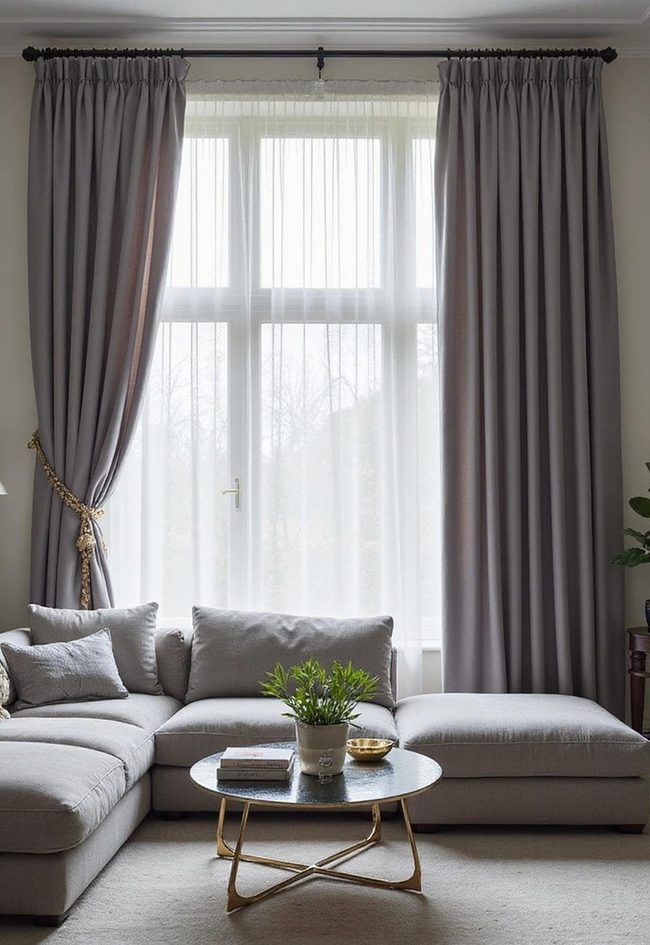Grey Sheer Curtains For Modern Lantern Control