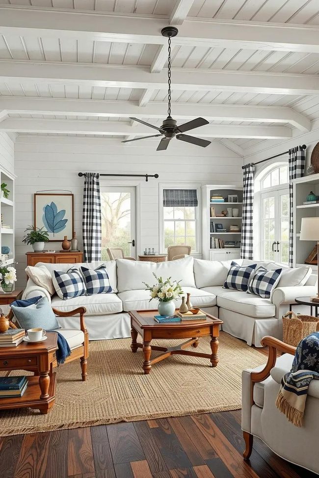 Navy and White Cottage Sitting Room