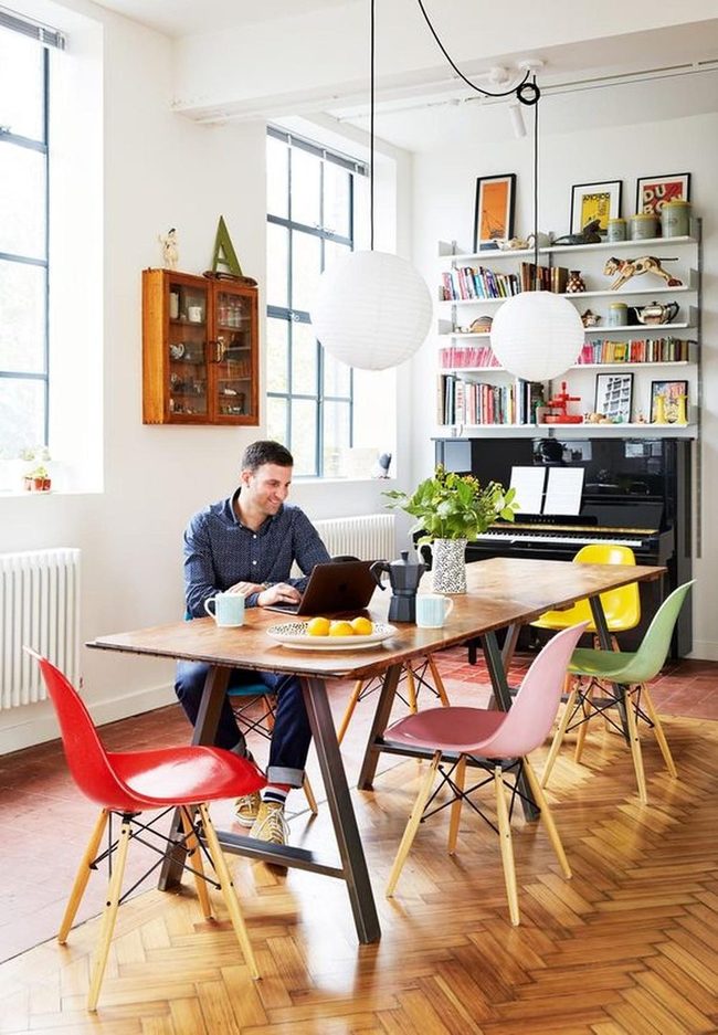 Sunlit Room With Wooden Table And Paper Lamps