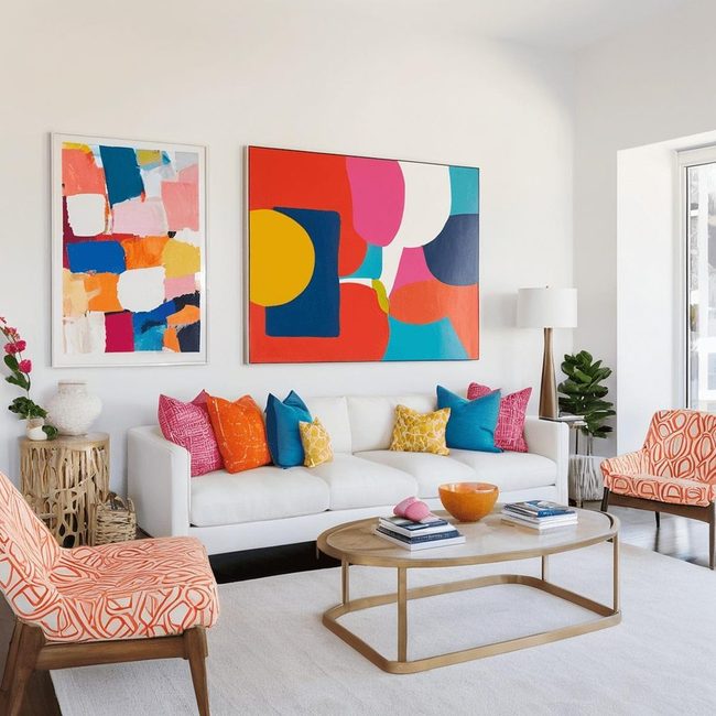Luminous Art Against White Walls